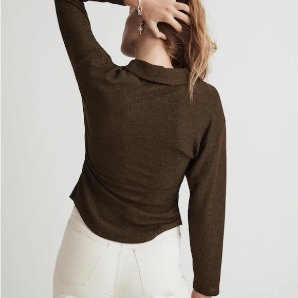 Madewell Olive Green Twist-Front Long-Sleeve Top Size Small | Minimalist - Picture 6 of 7